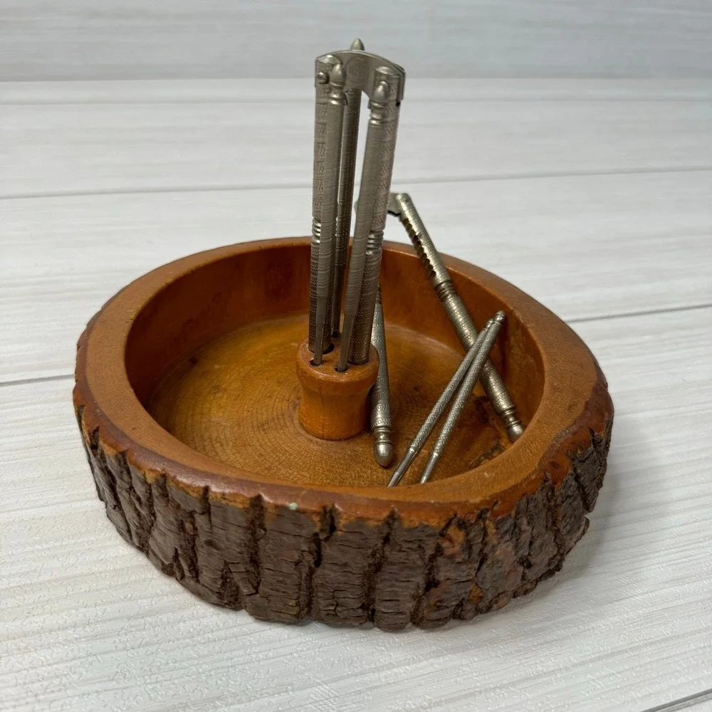 Vintage Wood Nut Bowl &‎ Cracker Set, Rustic Nutcracker Bowl Kitchen Barware
